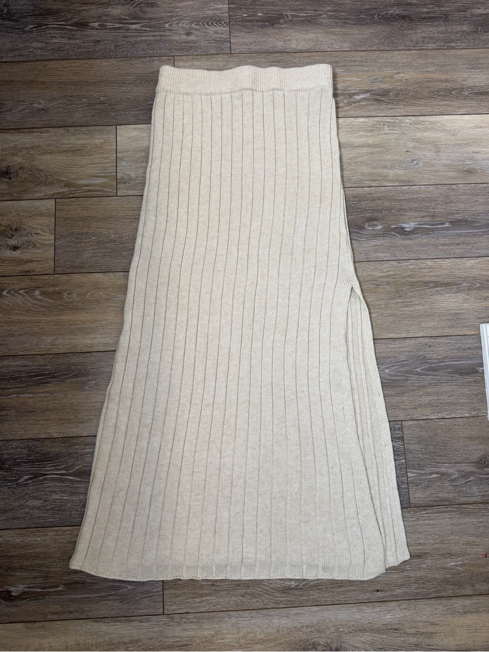 Promesa Ribbed Knit Maxi Skirt with Side Slit - Beige Sz M